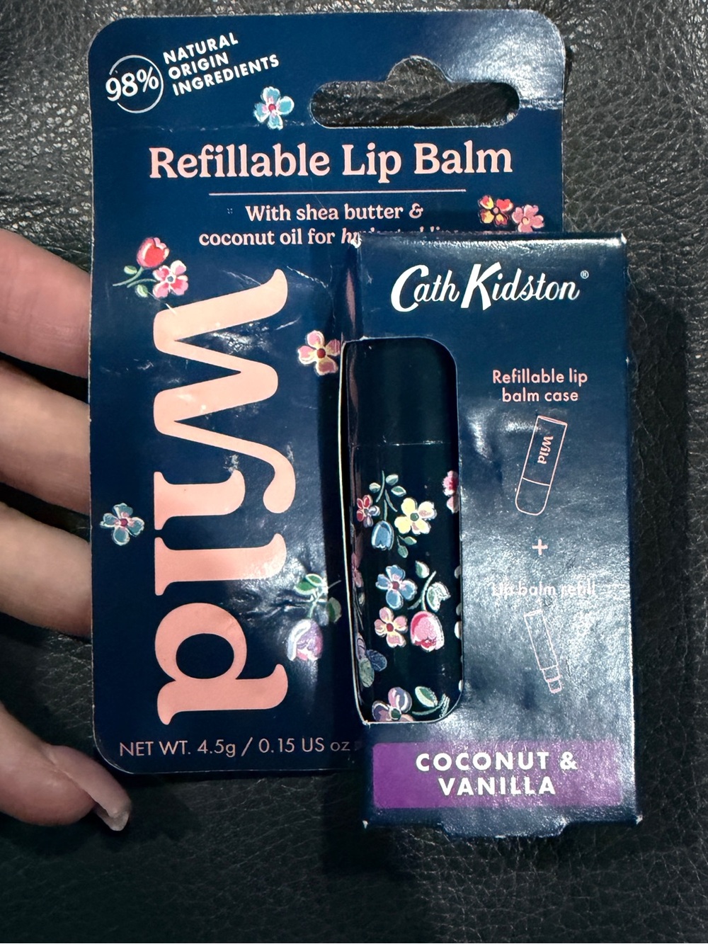 Cath Kidston Refillable Lip Balm Case Duo – Navy Floral & White Heart - Picture 2 of 5